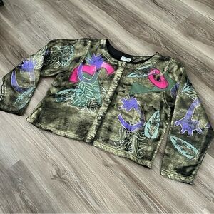 V.C.Torias Gold Multicolored Hand Paint Patch Work Button Up Cardigan Women 0/S